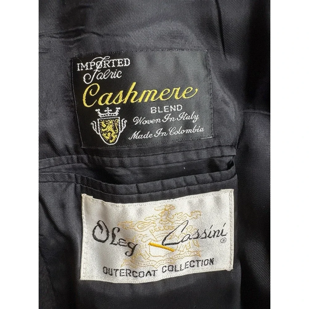 Oleg Cassini Cashmere Blend‎ Overcoat 44R Black Wool Italy Fabric Vintage EUC